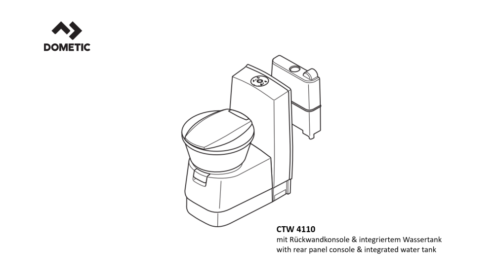Dometic CTW 4110 cassette toilet with ceramic inlay and flush water tank