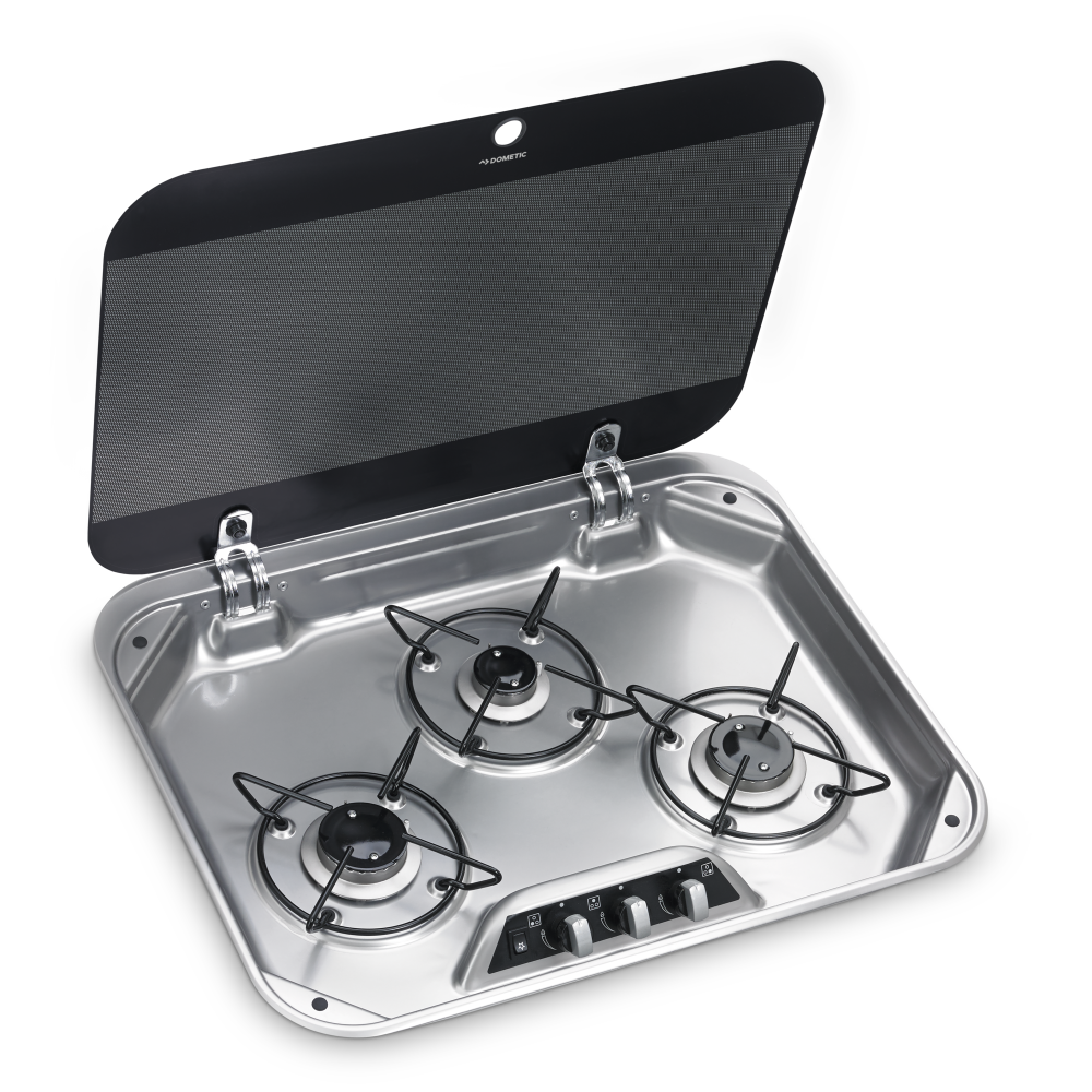 Dometic HBG 3440 3-burner gas hob, 520 x 445 mm, glass lid and electric ignition