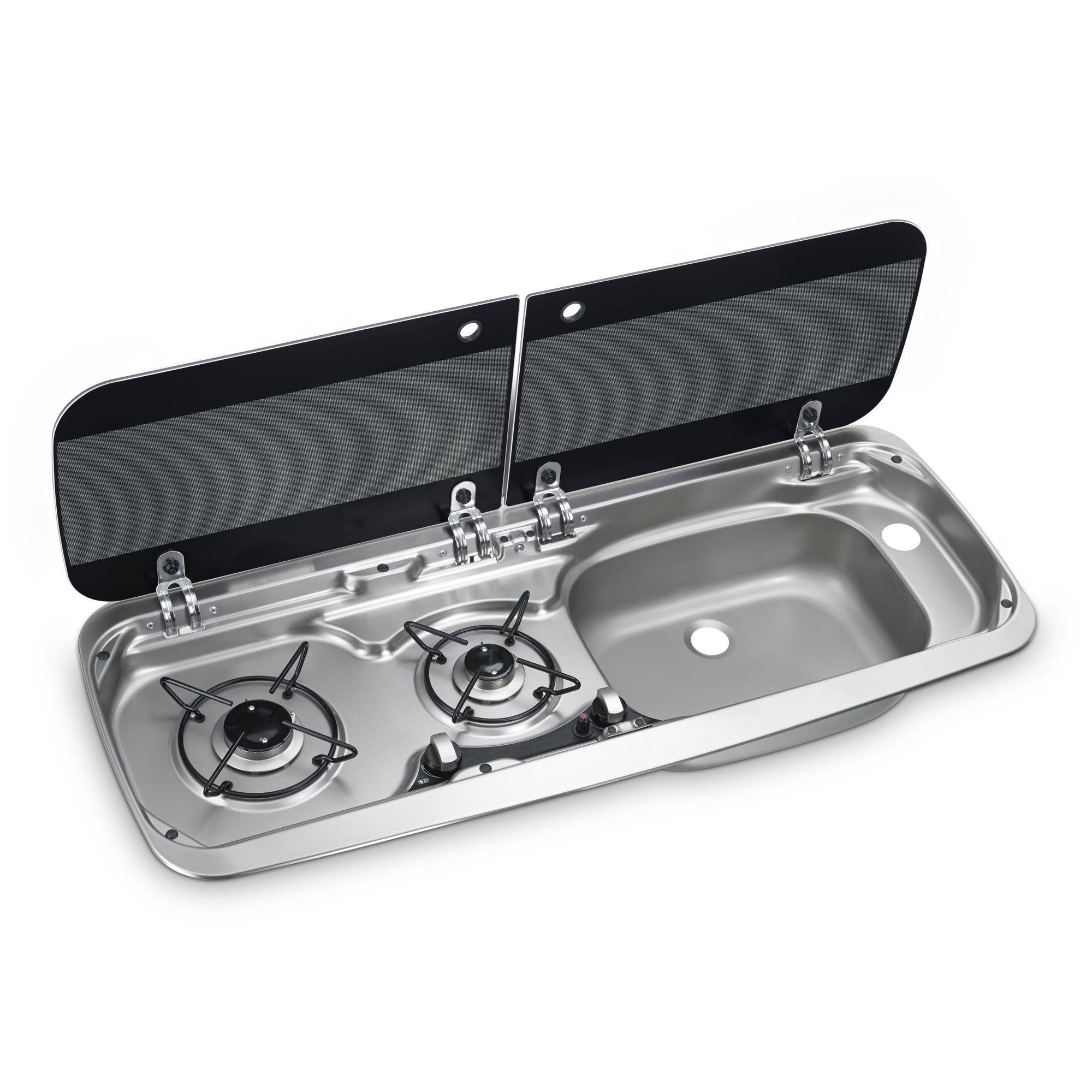 Dometic HSG 2370R 2-burner gas hob and sink (right) combination with glass lid